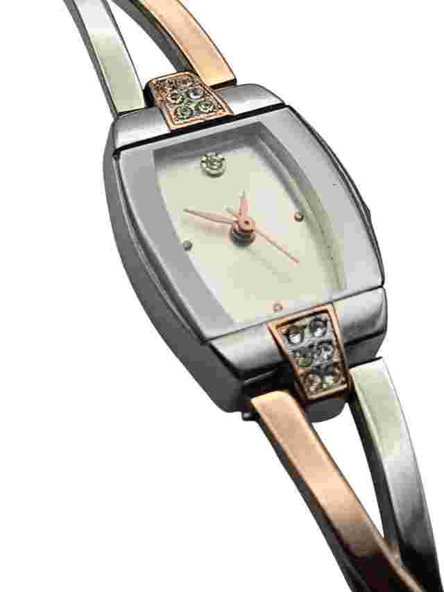 Vintage Ladies Fashion Watch With Silver & Copper Accents Stainless Steel Back Q