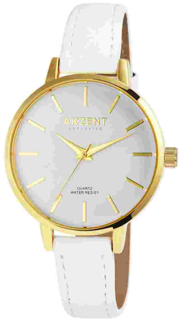 Modischge Akzent Damen Uhr Weiß Gold Analog Frauen 3ATM Quarz