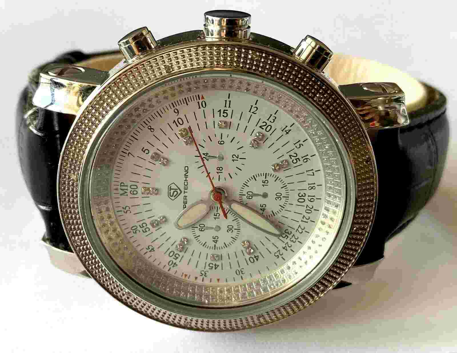 Super Techno I-5392 Quartz Massive Diamond Mens Watch Hip Hop Style Runs