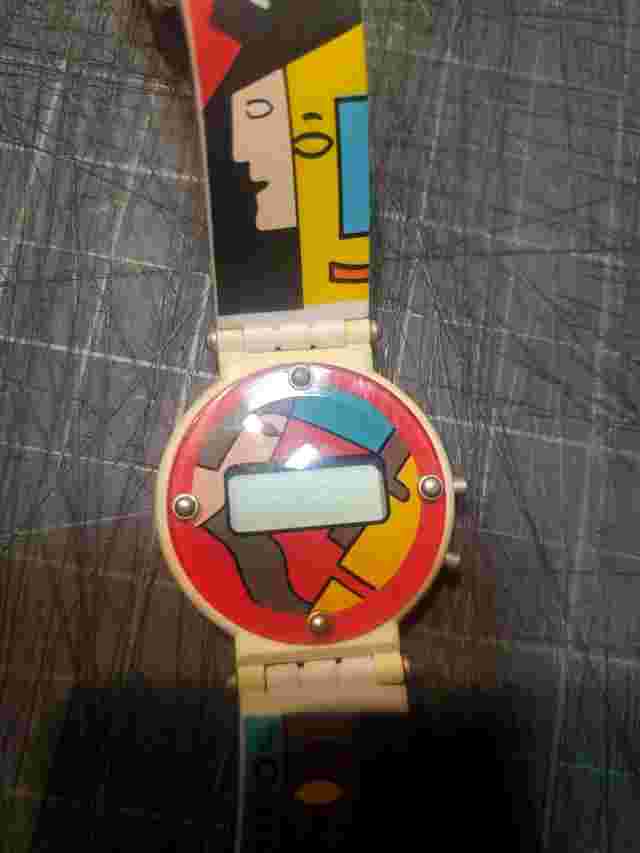 NOS Vtg 80s Jordache Watch Digital Face Pop Art Design Multicolor NEEDS BATT