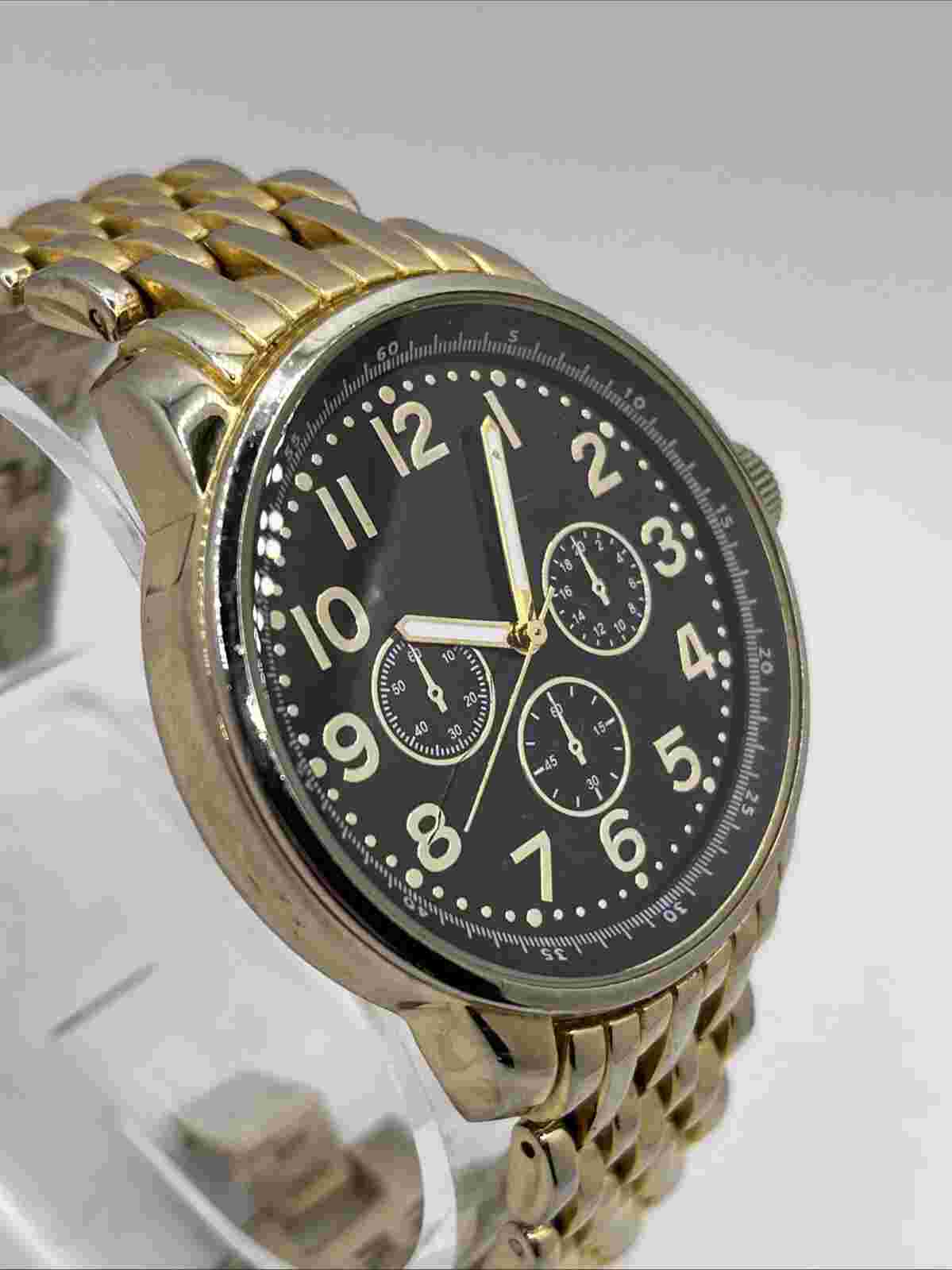 Merona Men's Quartz Watch Gold 7" Band 42mm Case- New Battery