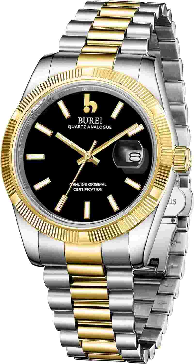 [BUREI] Men's Analog Quartz Watch JP-8002M9 Silver/Gold