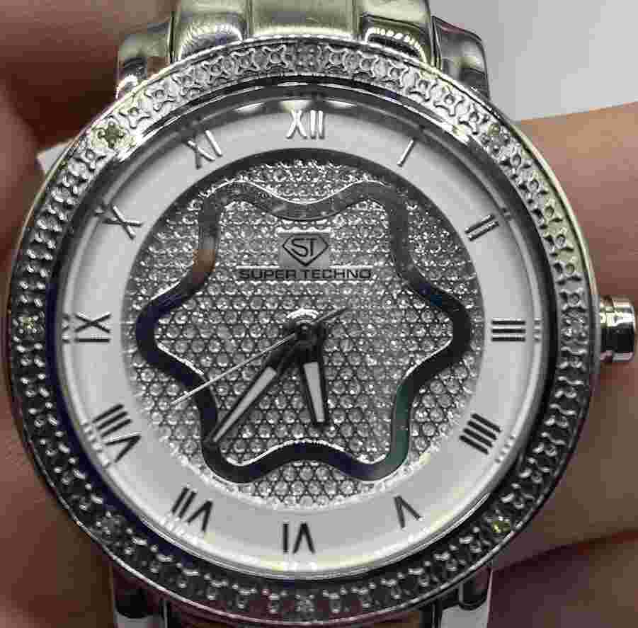 SUPER TECHNO STAINLESS STEEL AND DIAMONDS WRIST WATCH