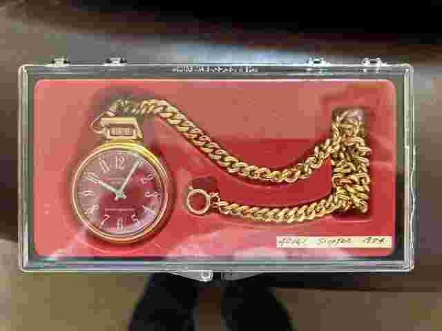 Westclox Scepter Pocket Watch Red Face Salesman Sample 1974 Original Case/Chain