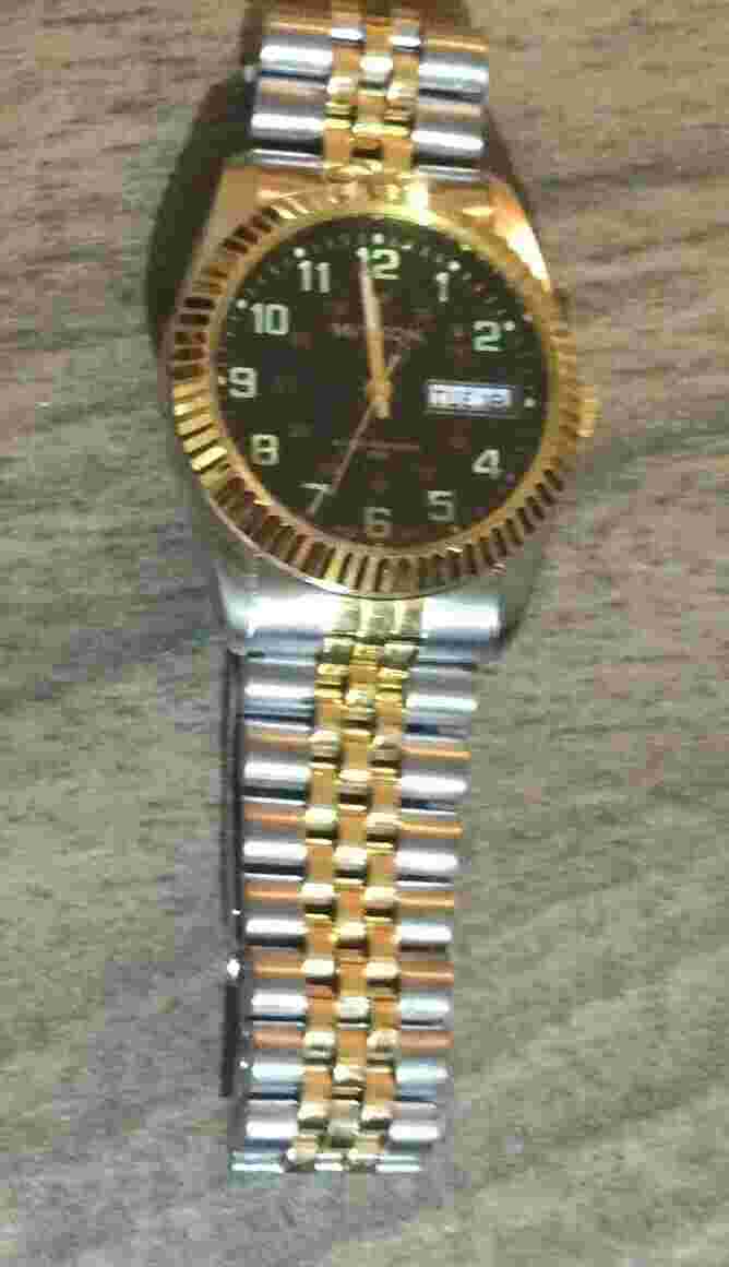 MIYKON Men's Watch Black 12/24 Hours Day & Date Dial on a Two Tone Linked Band!
