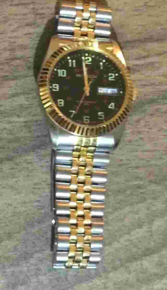 MIYKON Men's Watch Black 12/24 Hours Day & Date Dial on a Two Tone Linked Band!