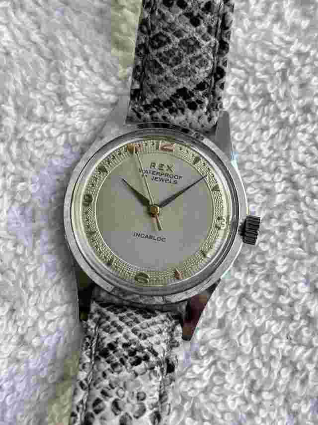 Vintage 1950's Military Rex, 17 Jewels, Mechanical Winding, Textured Face Swiss