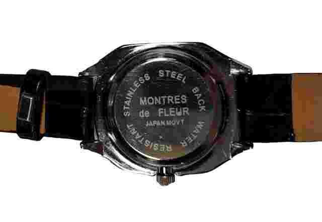 Montres de Fleur Women's Silvertone 8" Watch Black Band New Battery