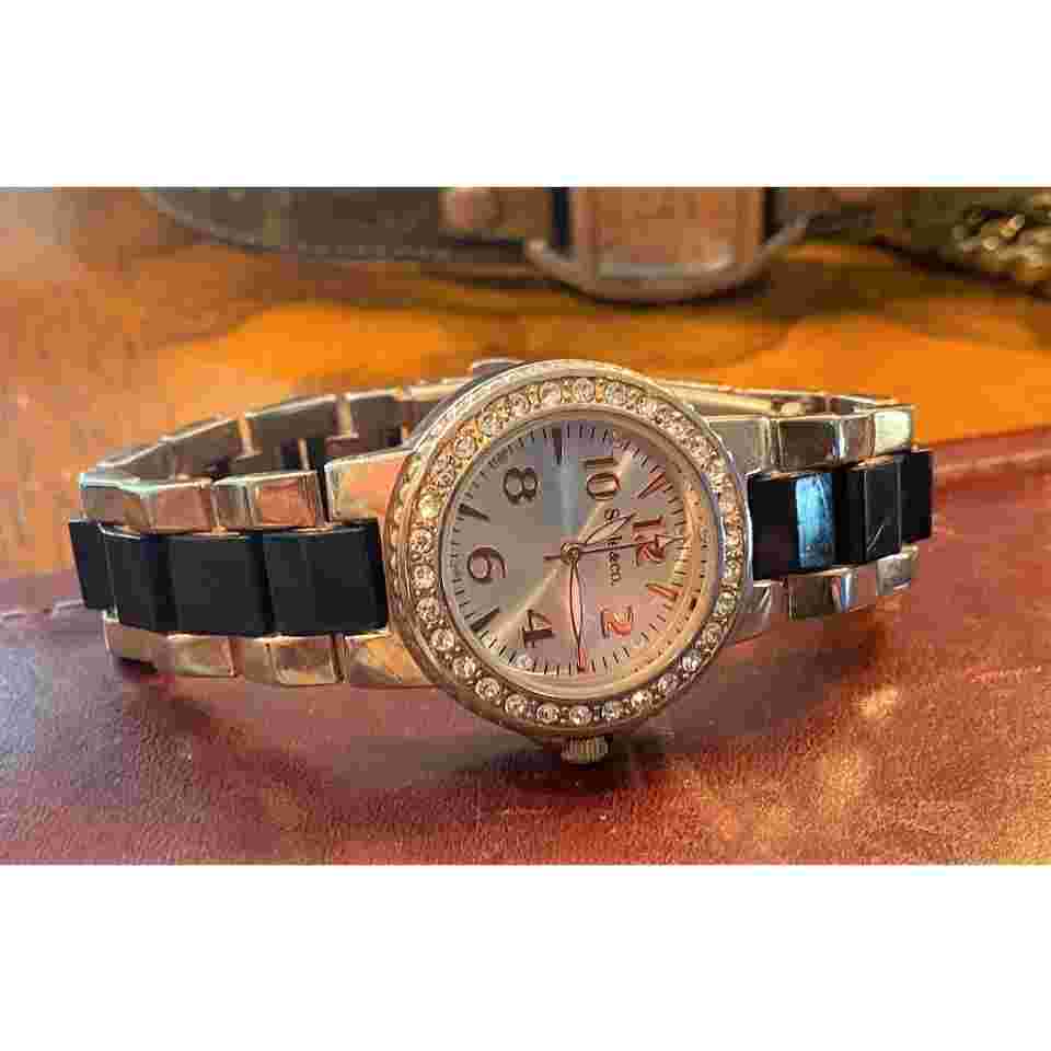 Women's Rose Gold Tone Style & Co 30mm Watch with Black Enamel & Crystal Accents