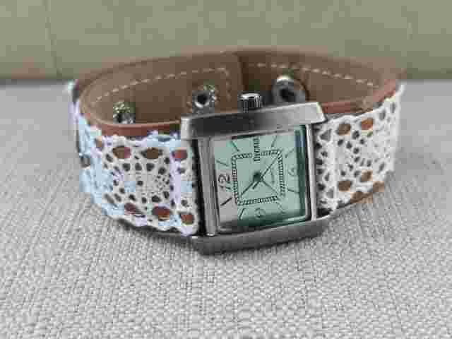 Decree Ladies Wristwatch Faux Leather Vegan White Lace Band Quartz Analog Watch