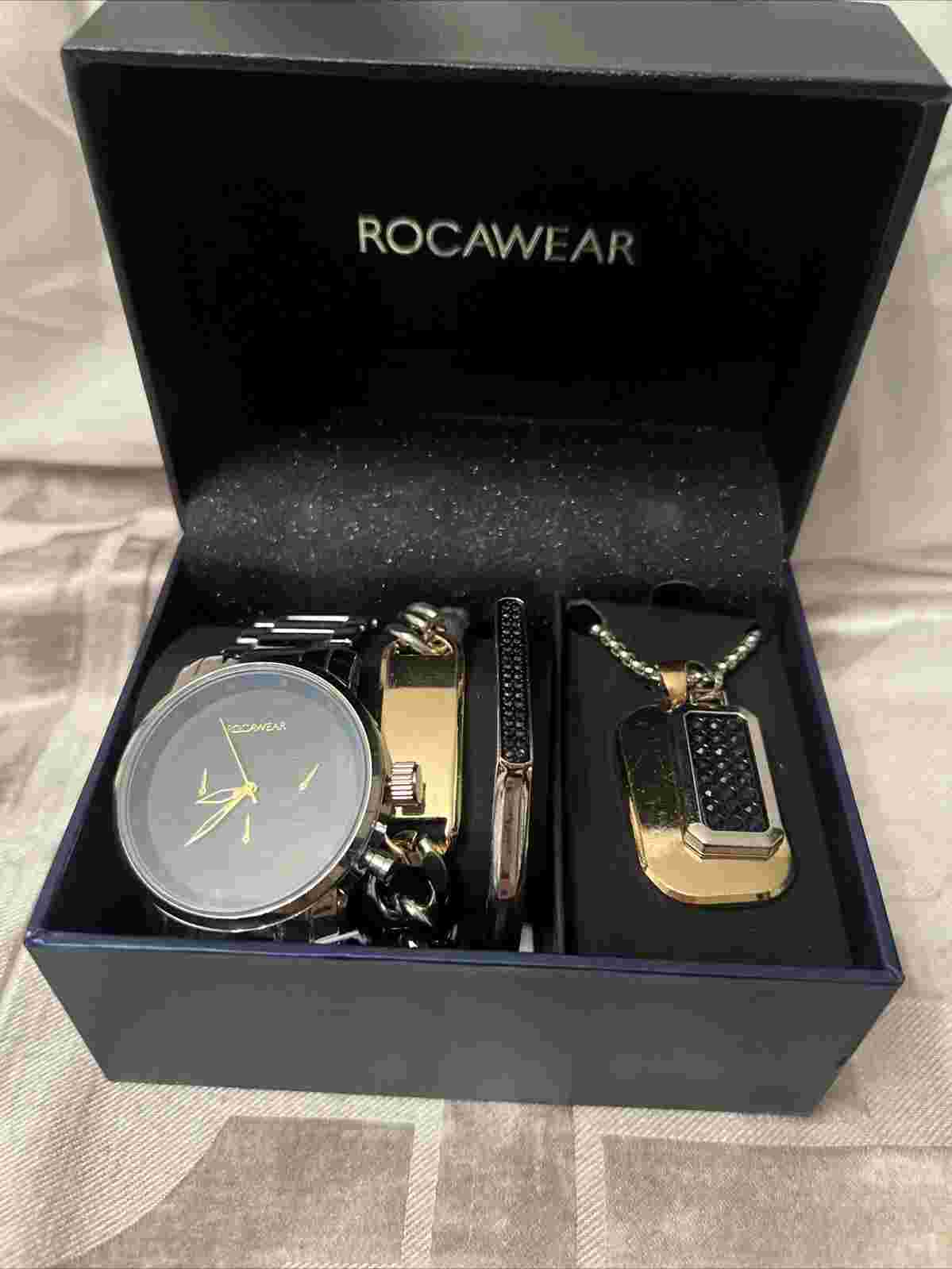 Rocawear Men's Chronograph Quartz Metal Strap Analog Watch W/nexklace