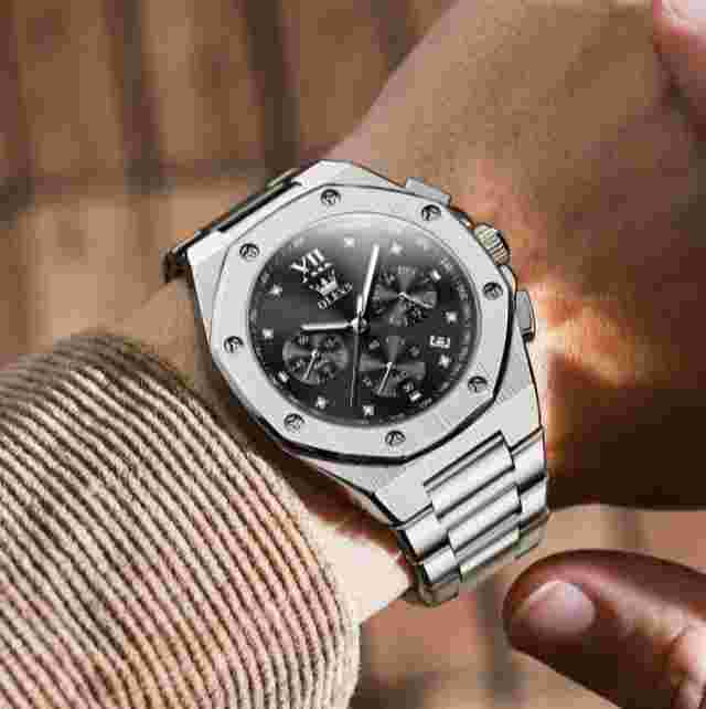 OLEVS Royal Oak Mens Quartz Chronograph Luxury Watch Diver Waterproof Steel NEW