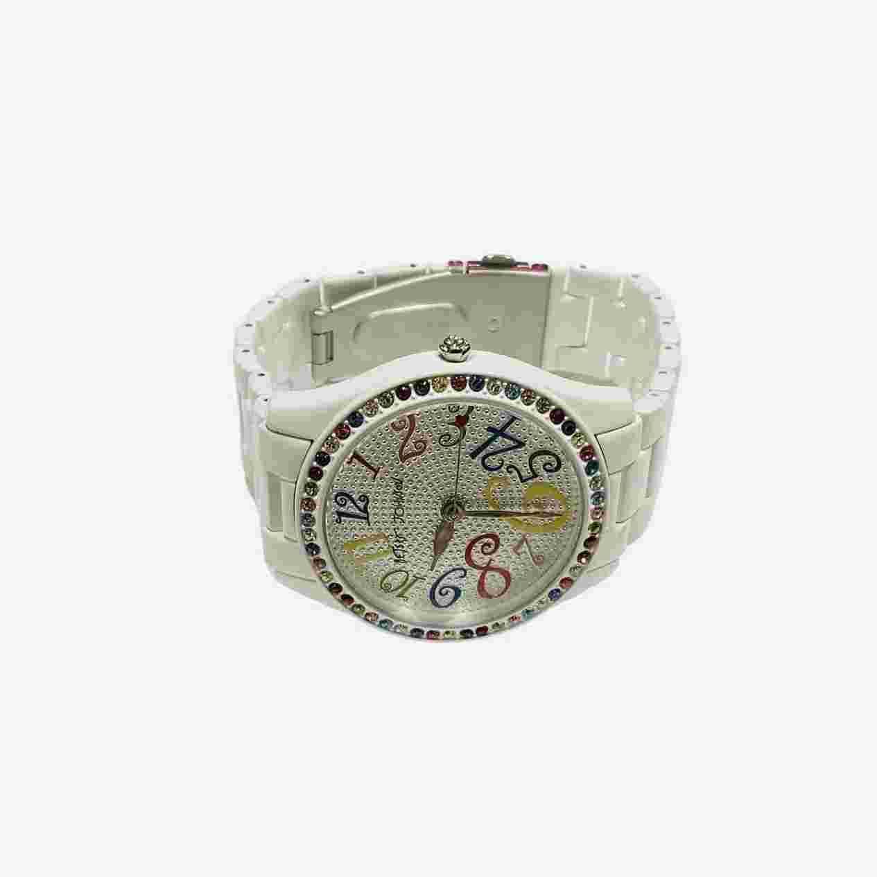 Betsey Johnson Rainbow Watch White Ceramic Colorful Crystals No Battery Untested