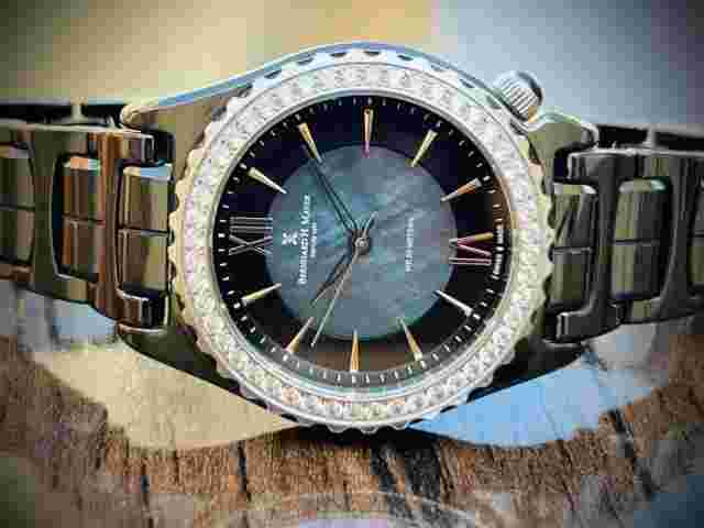 Bernhard H. Mayer La Vida MOP Dial Diamond Bezel Black Ceremic Mens Watch 38mm