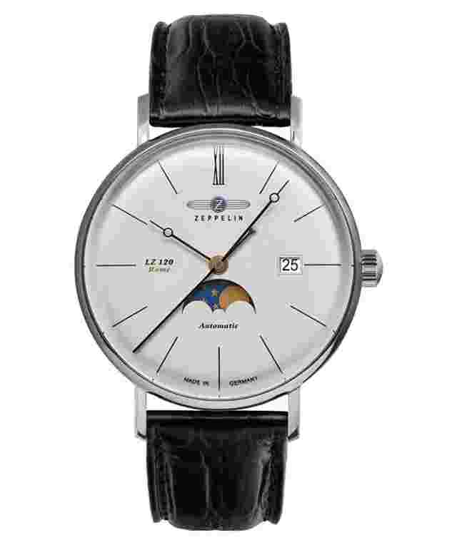Zeppelin LZ120 Rome Swiss Automatic Watch 41mm 5ATM Moon Phase Silv Dial 7108-4