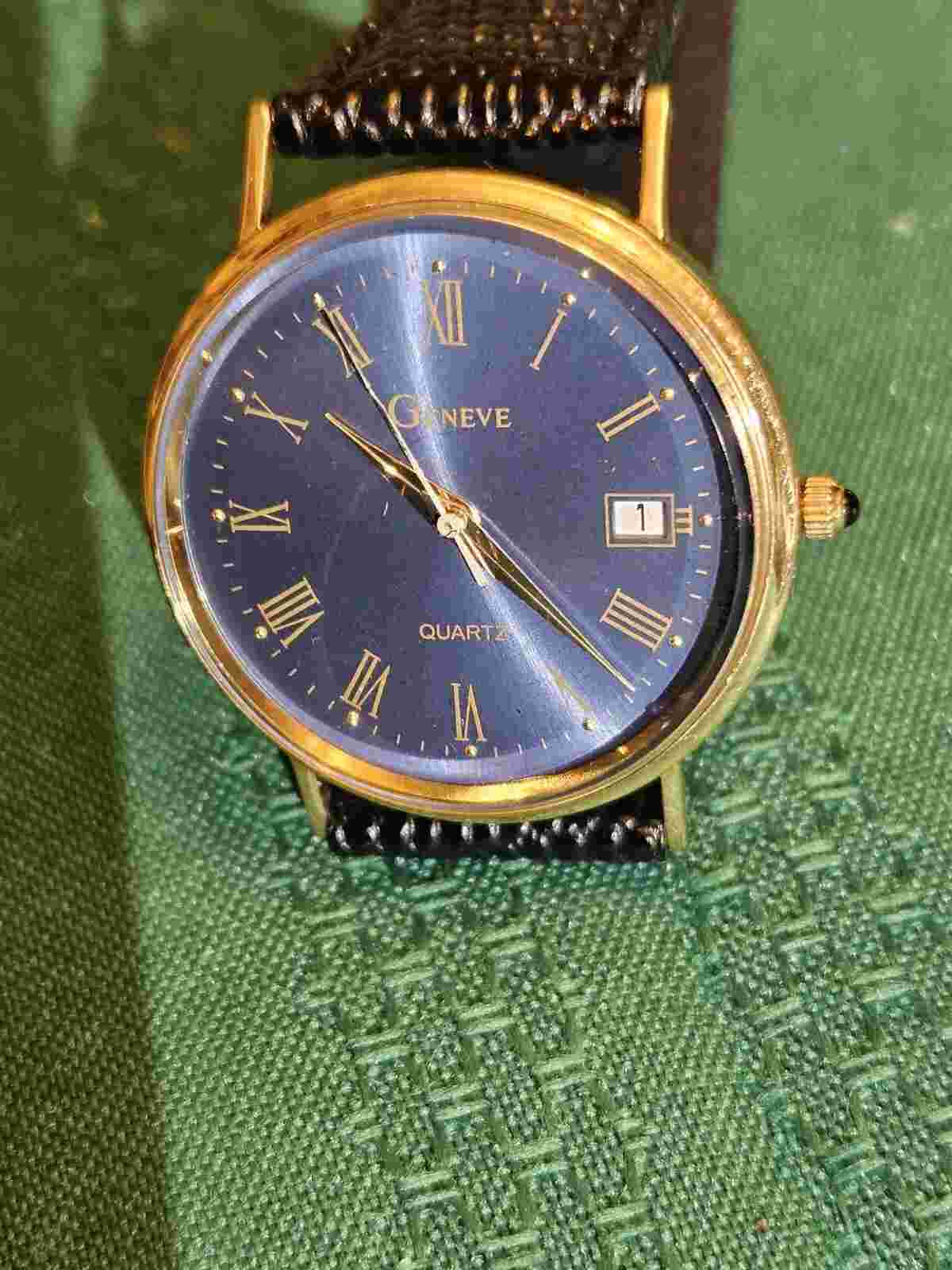 Geneva watch For men 14 K Yellow gold Working Great Quartz .