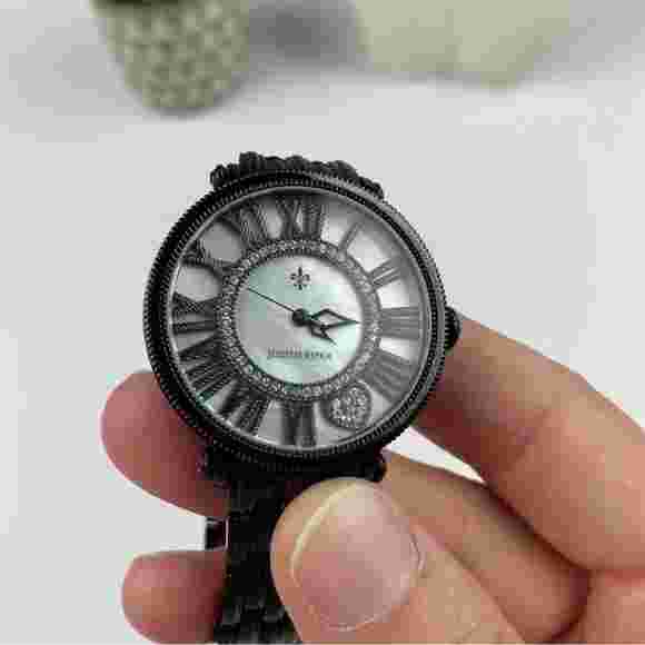 Judith Ripka Black White Mother Of Pearl Diamonique Stainless Steel Watch Women