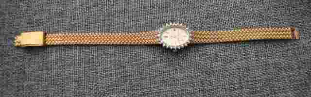 Vintage 14K Gold Filled Band Deauville Armitron  Quartz Ladies Diamond Watch 7"
