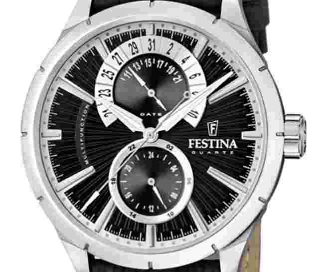 Festina Retro Leather Strap Multifunction Black Dial Quartz F16573-3 Men's Watch