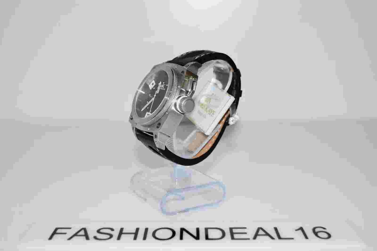 New aK ADEE KAYE SS Black Leather Oversized Square AK7271-M $225 Watch