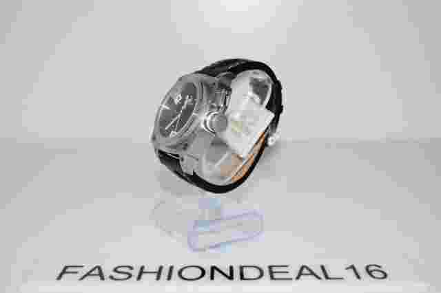 New aK ADEE KAYE SS Black Leather Oversized Square AK7271-M $225 Watch