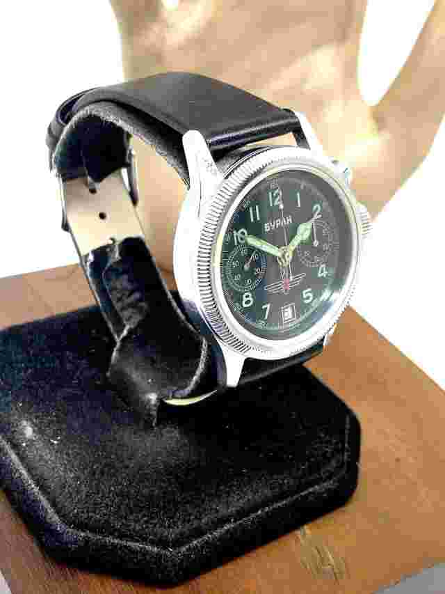POLJOT 3133 Buran Flieger Chronograph Russian Analog Watch NOS Stainless Steel