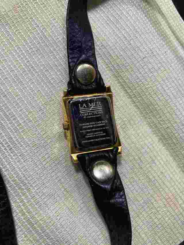 Ladies La Mer Collections by Martine Ilana  Gold Tone Black Leather Watch J3