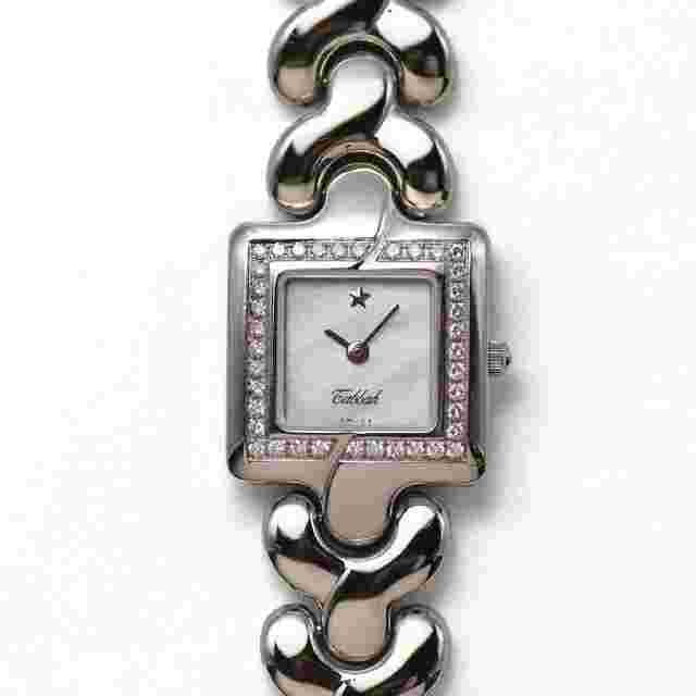 TABBAH Bezel Dia Quartz White Shell Dial Diamond Bracelet Women's Watch