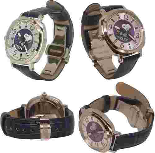 SNOOPY Watch Mineral Glass Quartz Battery Stainless Steel Leather Band