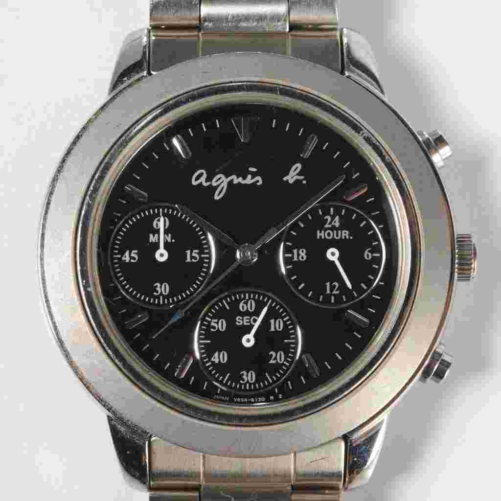 Agnes B Chronograph Ladies Wrist Watch V654-6100 F-8 928859 Stainless Link Band