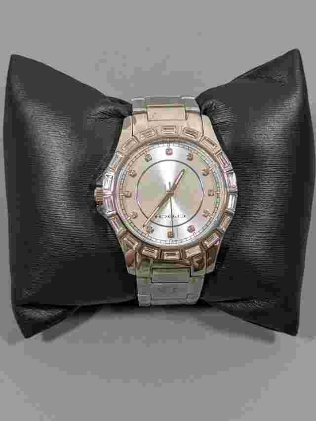 Epoch Womans Crystal Accent Silver Tone Round Case Stainless Band Watch 6 in