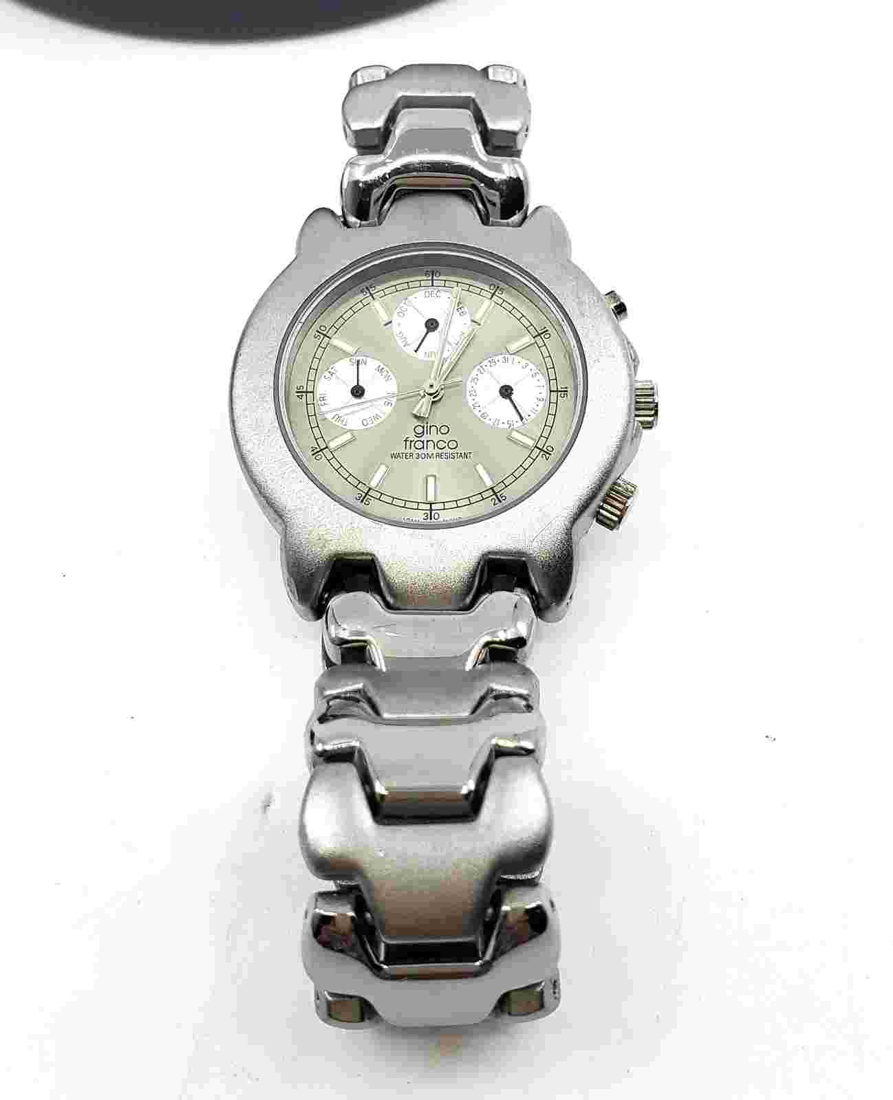 Gino Franco Men's Bracelet Watch Stainless Steel Water Resist 30M 3 ATM & Case