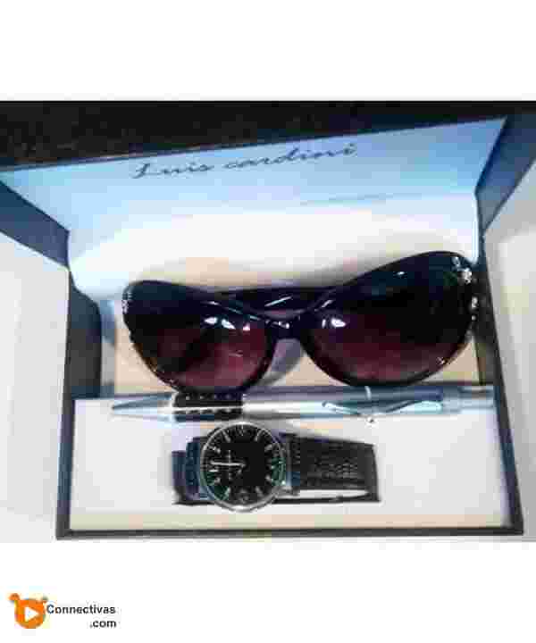 Luis Cardini Women's Watch Gift Set, Pen, Sunglasses - Black