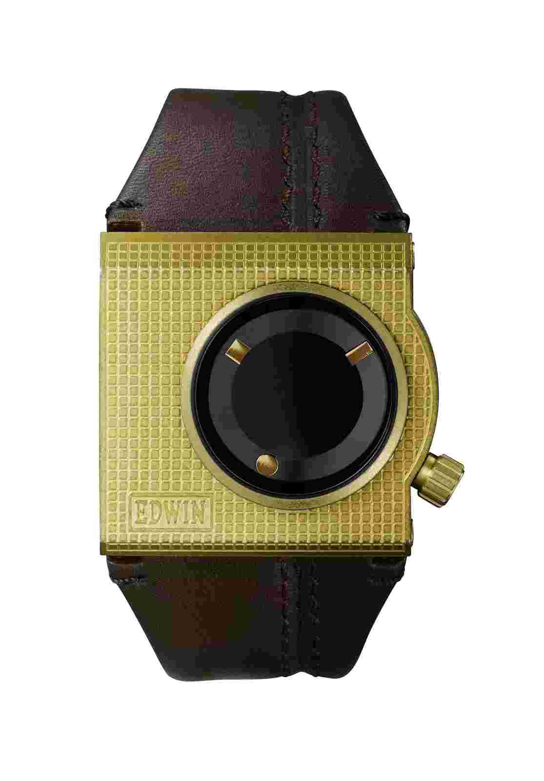 Edwin CHECKERED Men's 3 Hand Watch Stainless Steel Case with Genunine Leather