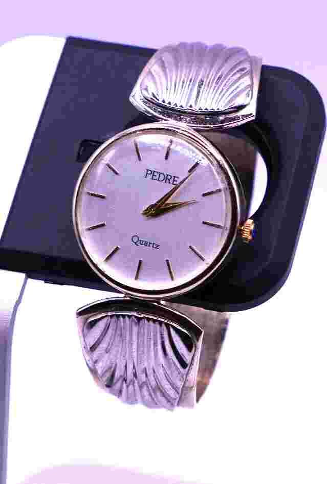 Pedre Analog Cuff Watch Silver Tone Round Face