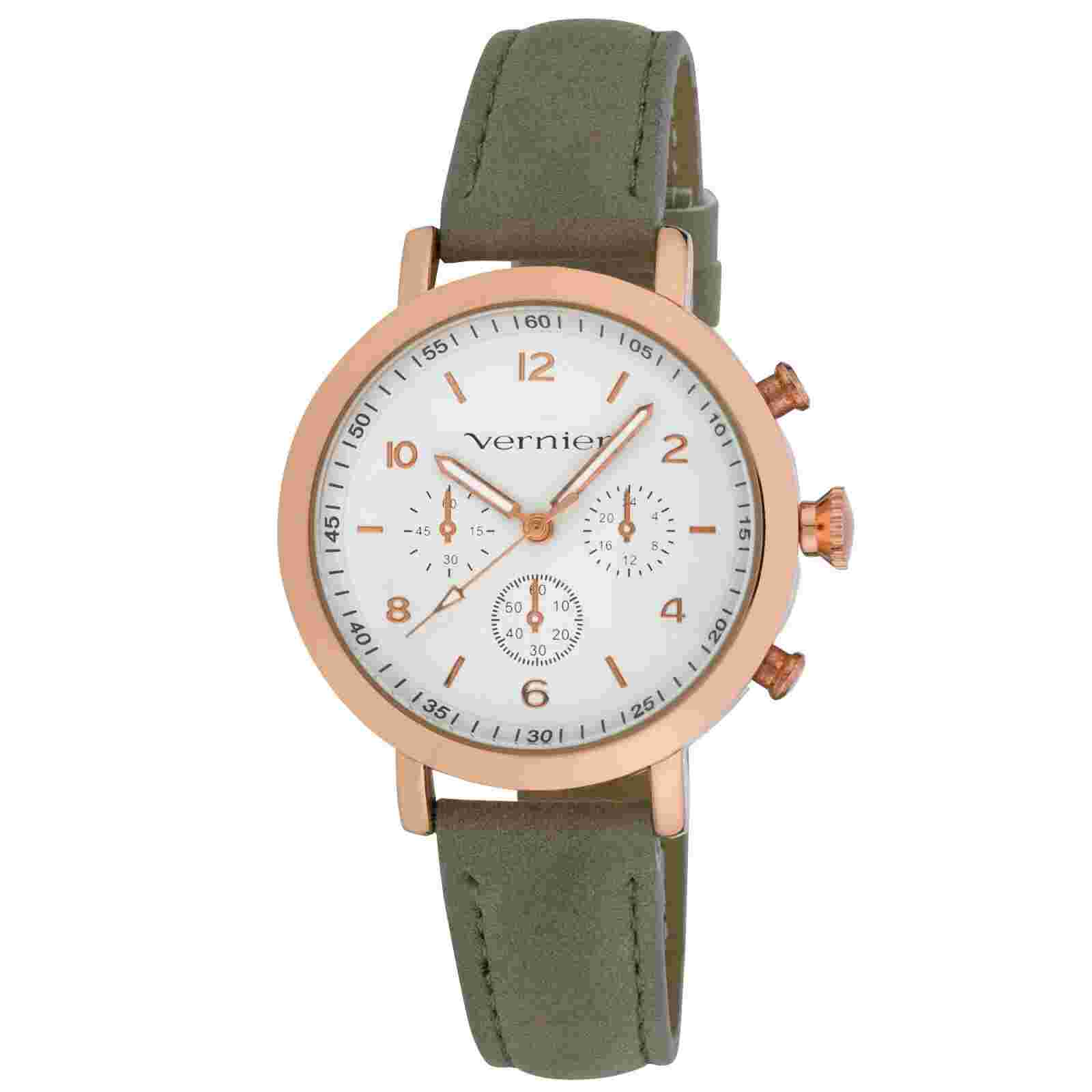 3 Pack Vernier Women's Faux Chronograph Suede Strap Watch With Gift Box RG,YG,SS