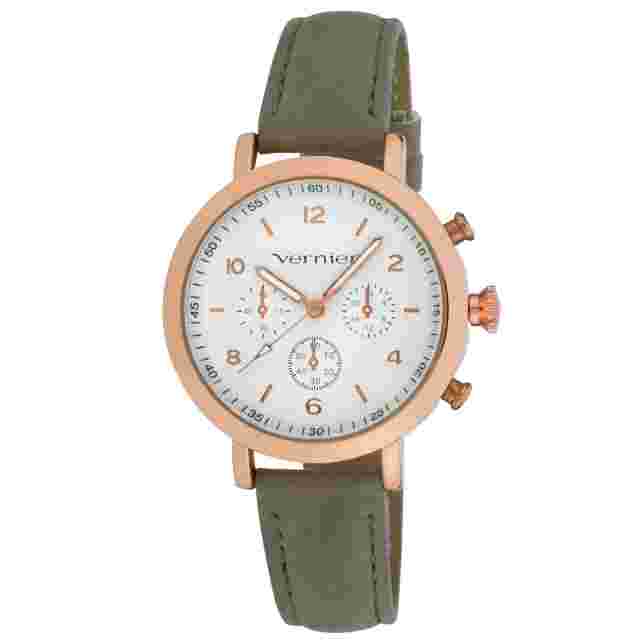 3 Pack Vernier Women's Faux Chronograph Suede Strap Watch With Gift Box RG,YG,SS