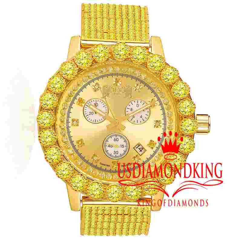Canary Solitaire Watch Custom Genuine Diamond Analog Gold Tone Stainless Steel