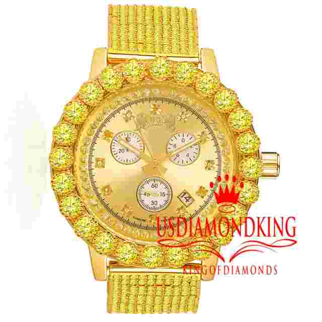 Canary Solitaire Watch Custom Genuine Diamond Analog Gold Tone Stainless Steel