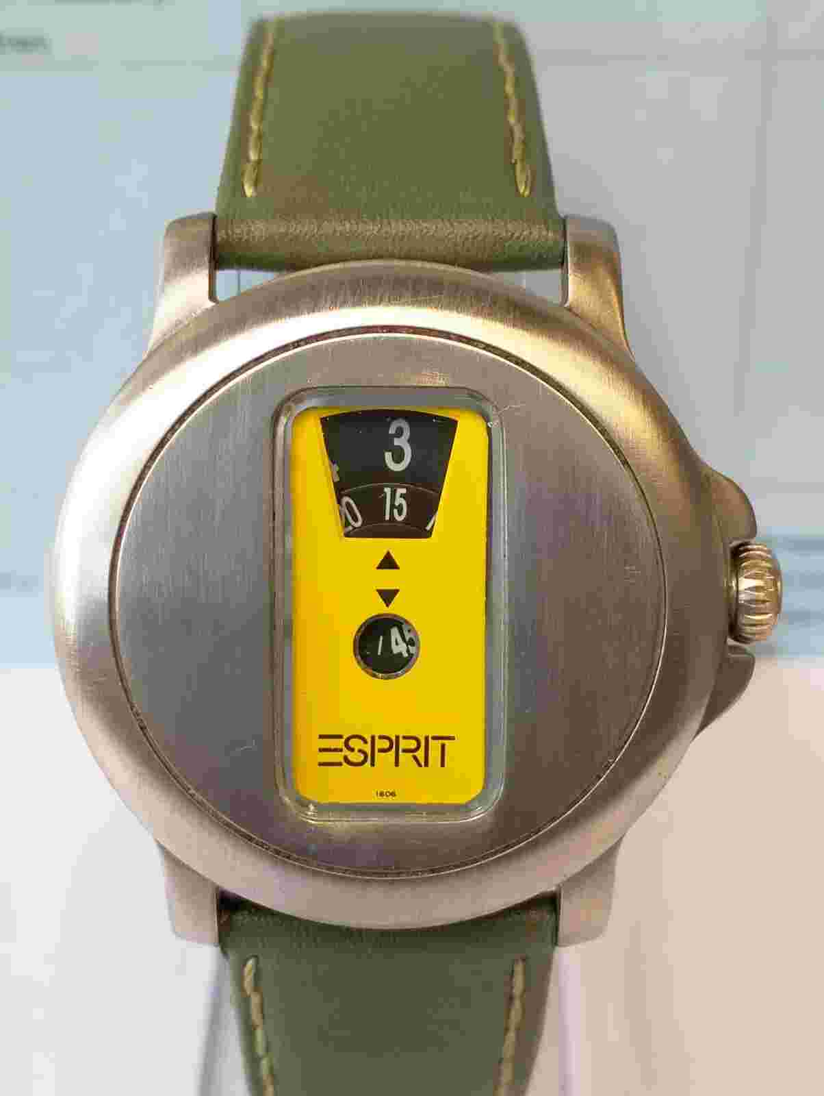ESPRIT JUMP HOURS QUARTZ YELLOW DIAL 1606 MEN'S FULL WORKING VINTAGE WATCH