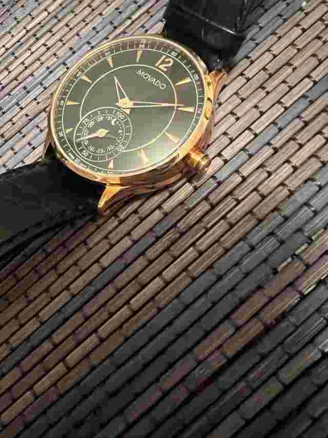 Movado Circa Motion Men's Swiss Quartz Gold-Tone Leather band Black 0660008 42mm