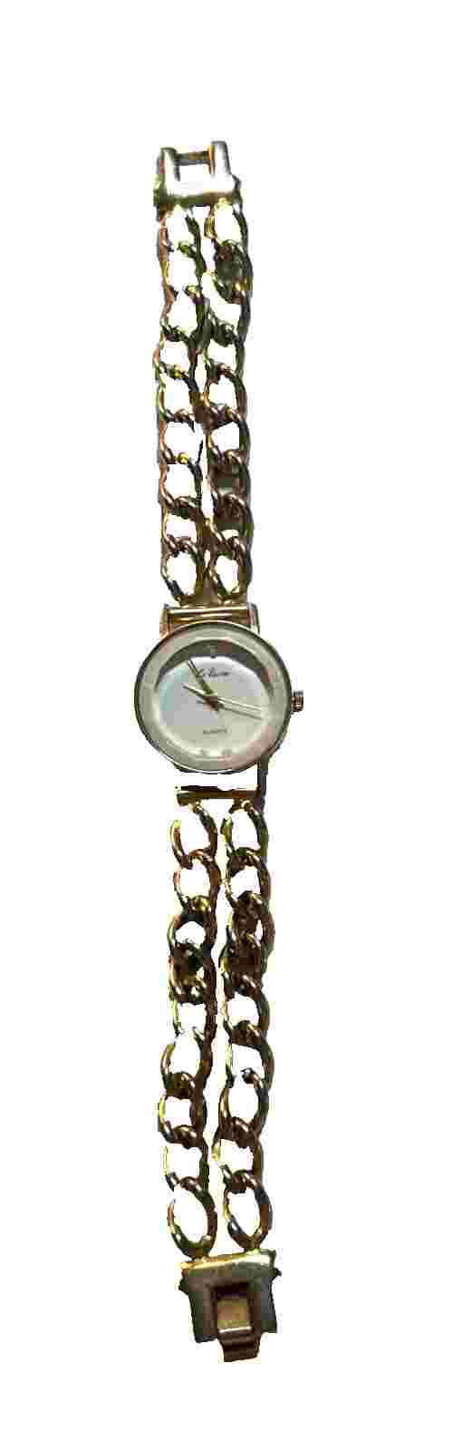Le Baron Women's 7.5” Goldtone Watch Faceted Crystal Chain Band New Battery