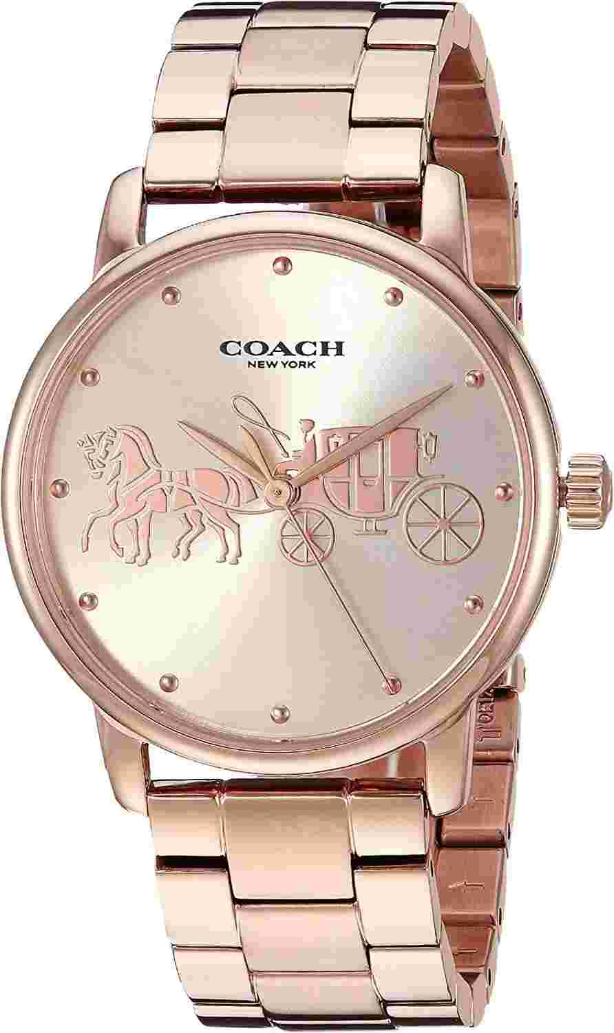 Coach Grand BOYFRIEND Rose Tone Carriage Bezel Bracelet Watch 14503076