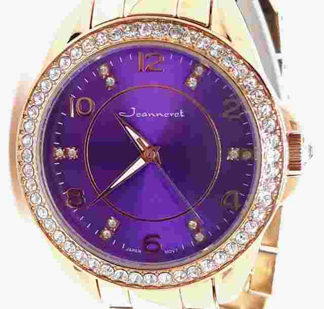 Jeanneret #2003 Womens Rosetta Wrist Watch Swarovski Crystal - Purple Dial