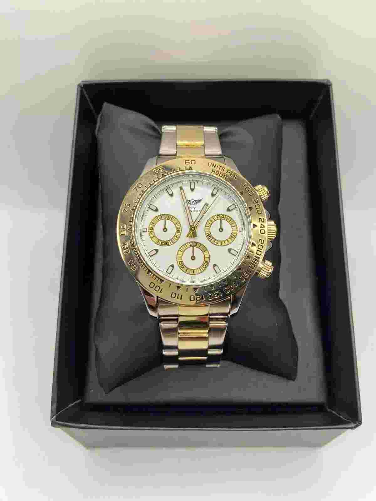 NY London Silver & Gold Stainless Steel Strap White Dial Watch 7708B