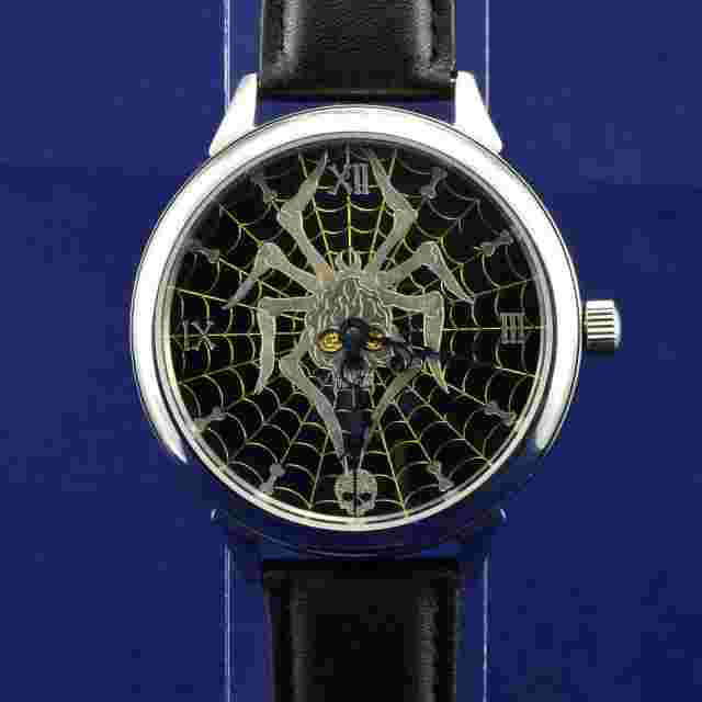 Spider Skull Wrist Watch. Vintage Moeris movement. Handmade Dial.