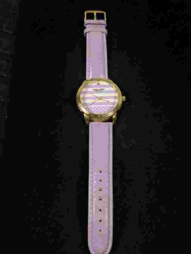 Deporte Womens Purple Leather  Stripe Gold Tone Round Case Watch 40mm