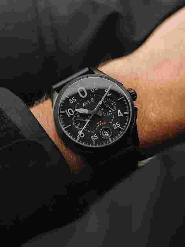 AVI-8 Spitfire Lock Chronograph Slate Black Quartz Watch AV-4089-03