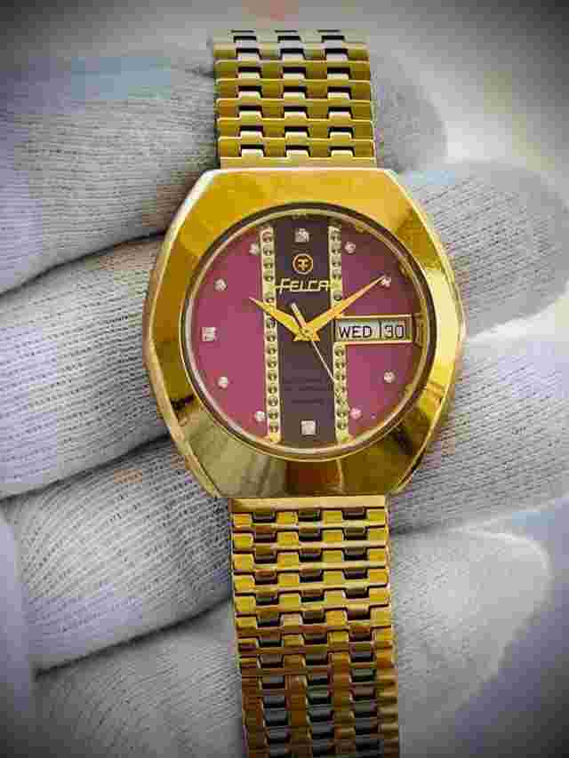 Vintage Felca 2 Shade Diamond Dial 25 Jewels Automatic Watch, Swiss Made