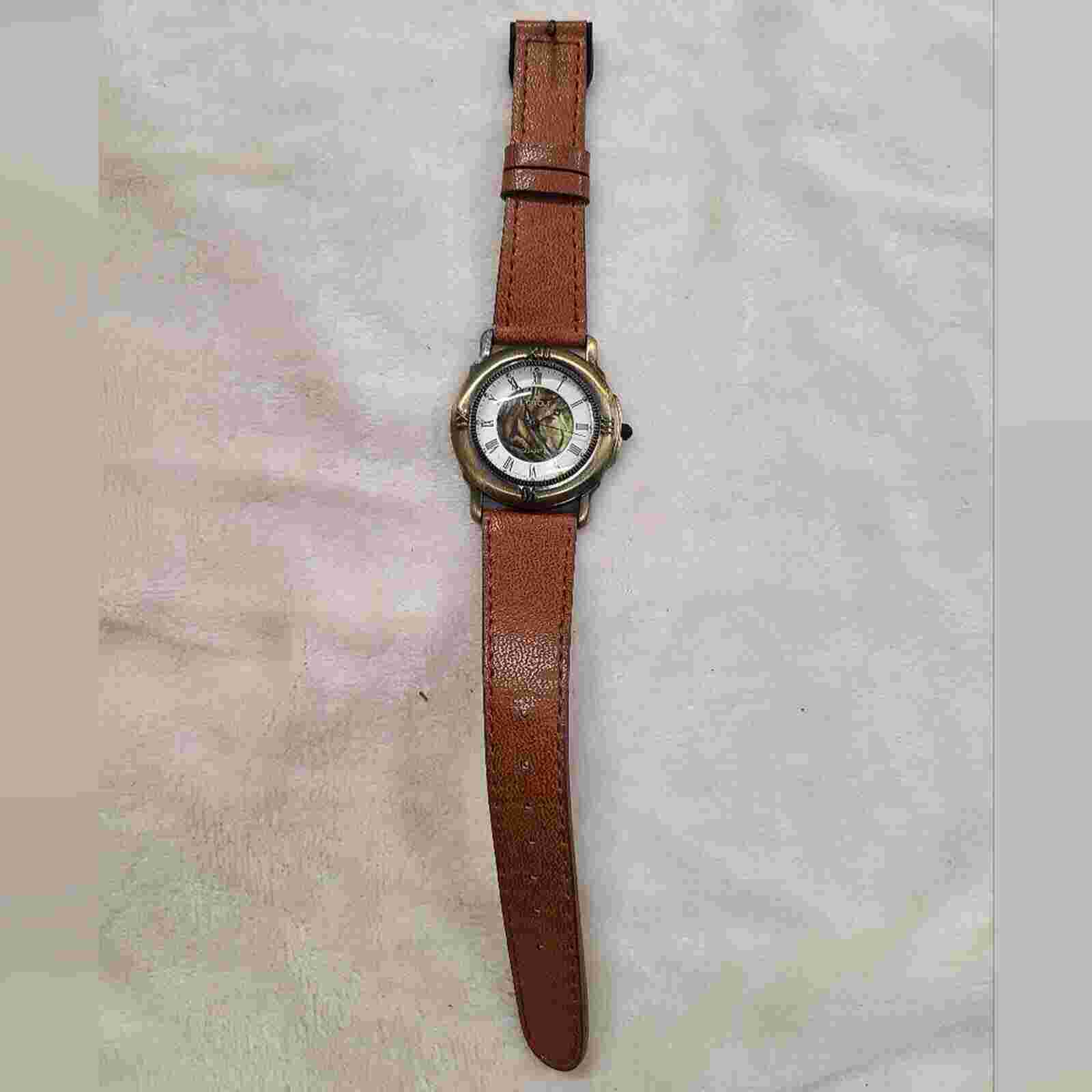 Vintage Bonjour Women's Watch With Brown Leather Band
